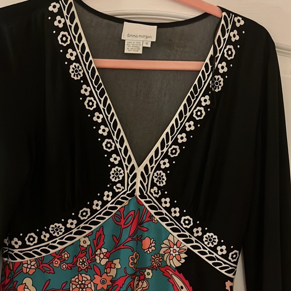 Donna Morgan Dress Sz 6 Stretch One Piece Boho Floral Midi Contrast - Picture 3 of 6